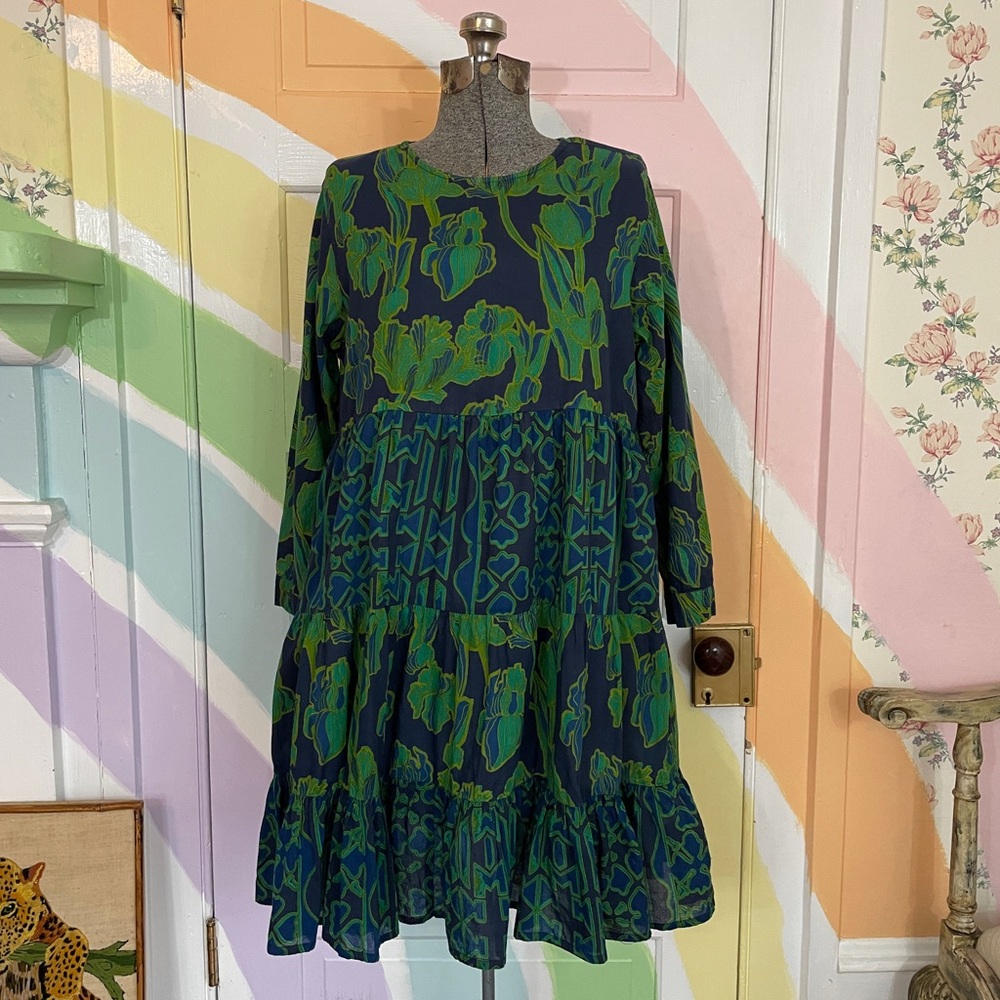 Ro's Garden Rene Tiered Navy Tulip Floral Cotton Anthropologie Dress - Sz M ๐งก๐ - Picture 2 of 14